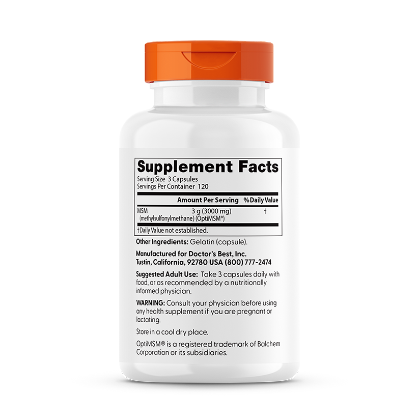 Doctor's Best MSM with OptiMSM, 3000 mg Per Serving, 360 Capsules