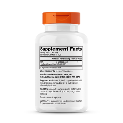 Doctor's Best MSM with OptiMSM, 3000 mg Per Serving, 360 Capsules