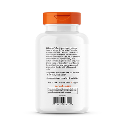 Doctor's Best MSM with OptiMSM, 3000 mg Per Serving, 180 Veggie Caps