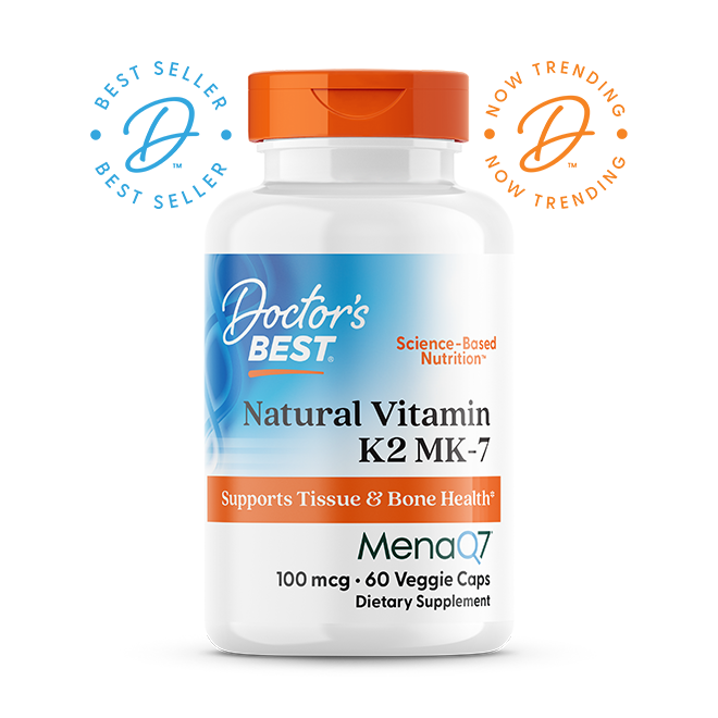 Doctor's Best Natural Vitamin K2 MK-7 with MenaQ7, 100 mcg, 60 Veggie Caps