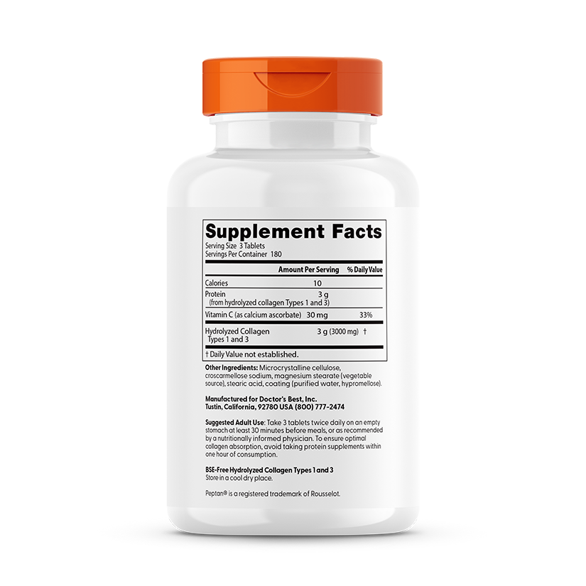 Doctor's Best Collagen Types 1 and 3 with Peptan and Vitamin C, 1,000 mg, 540 Tablets