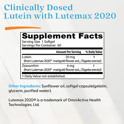 Doctor's Best Lutein with Lutemax 2020, 20 mg, 60 Softgels