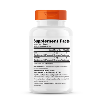 Doctor's Best Lutein with Lutemax 2020, 20 mg, 60 Softgels
