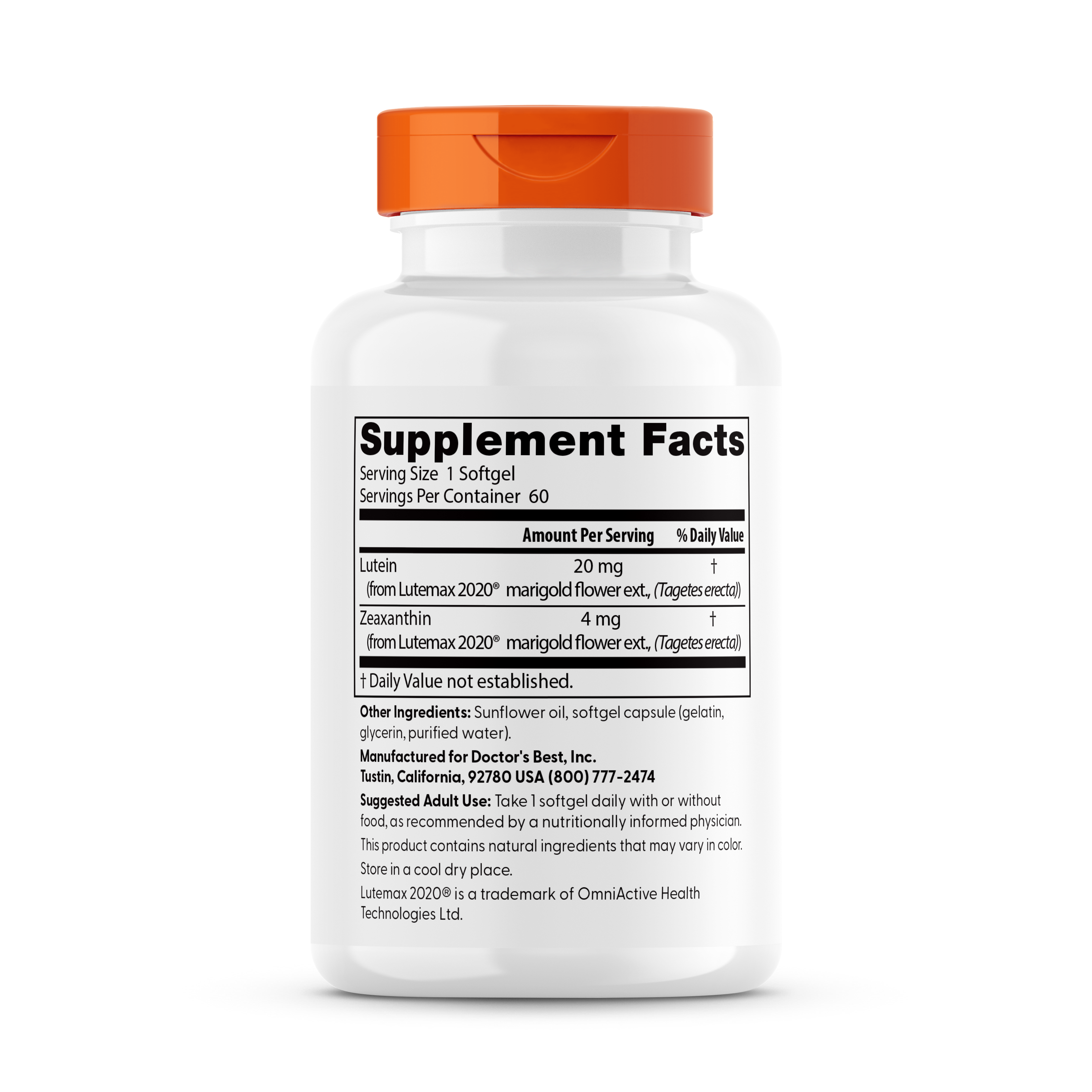 Doctor's Best Lutein with Lutemax 2020, 20 mg, 60 Softgels