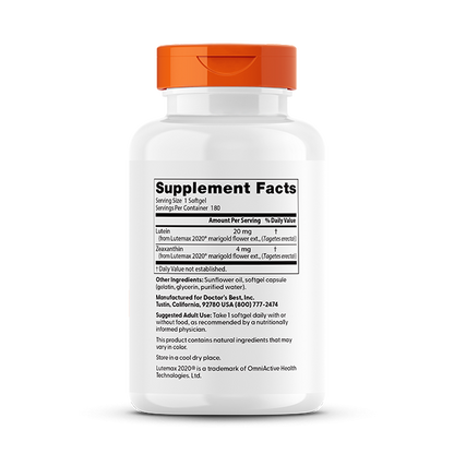 Doctor's Best Lutein with Lutemax 2020, 20 mg, 180 Softgels