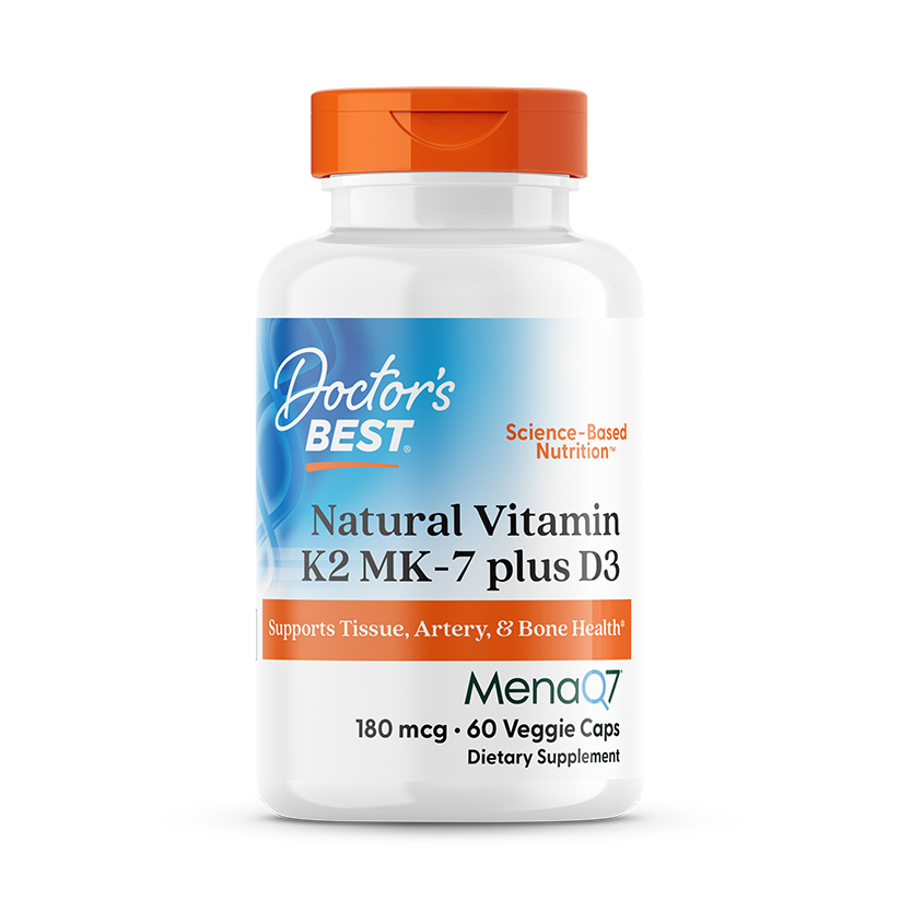 Doctor's Best Natural Vitamin K2 MK-7 with MenaQ7 plus Vitamin D3, 180 mcg, 60 Veggie Caps