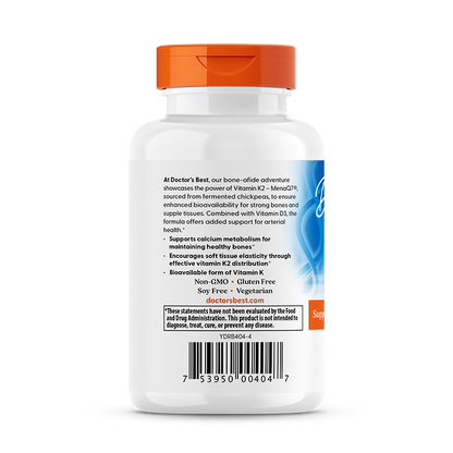 Doctor's Best Natural Vitamin K2 MK-7 with MenaQ7 plus Vitamin D3, 180 mcg, 60 Veggie Caps