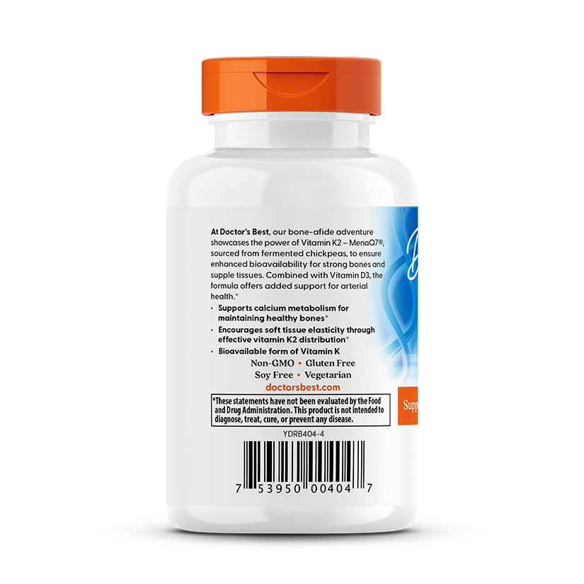 Doctor's Best Natural Vitamin K2 MK-7 with MenaQ7 plus Vitamin D3, 180