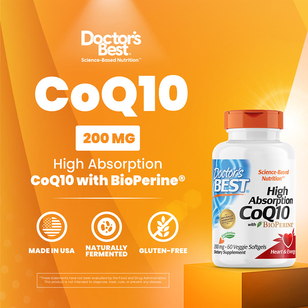 Doctor's Best High Absorption CoQ10 with BioPerine, 200 mg, 60 Veggie Softgels