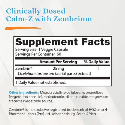 Doctor's Best Calm-Z with Zembrin, 25 mg, 60 Veggie Caps