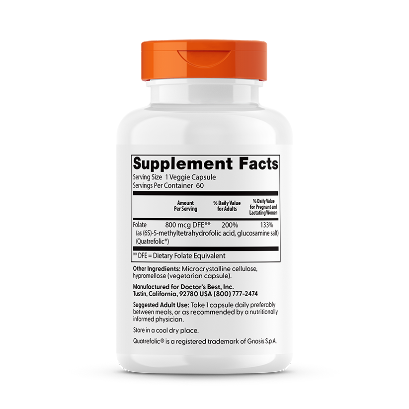 Doctor's Best Fully Active Folate 800, 800 mcg, 60 Veggie Caps