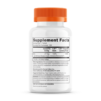 Doctor's Best High Absorption Iron with Ferrochel, 27 mg, 120 Tablets