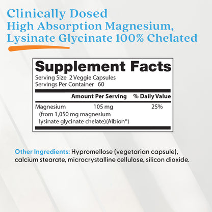 Doctor's Best High Absorption Magnesium, Lysinate Glycinate 100% Chelated, 52.5 mg, 240 Veggie Caps