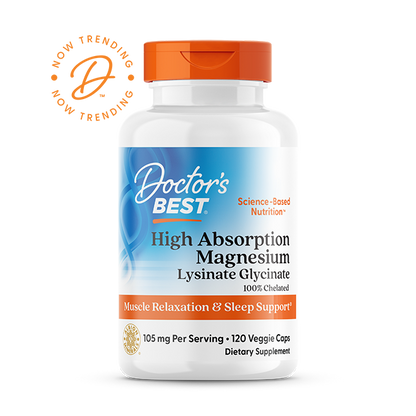 Doctor's Best High Absorption Magnesium, Lysinate Glycinate 100% Chelated, 52.5 mg, 120 Veggie Caps