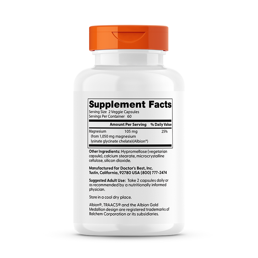 Doctor's Best High Absorption Magnesium, 105 mg Per Serving, 120 Veggie Caps