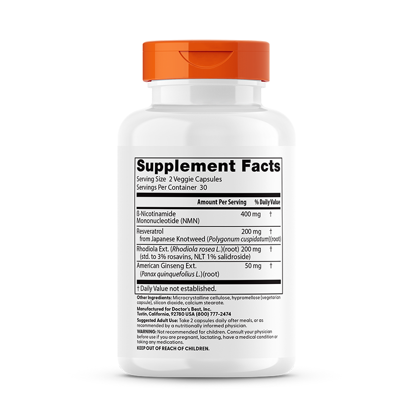 Doctor's Best NMN+, 200 mg, 60 Veggie Capsules