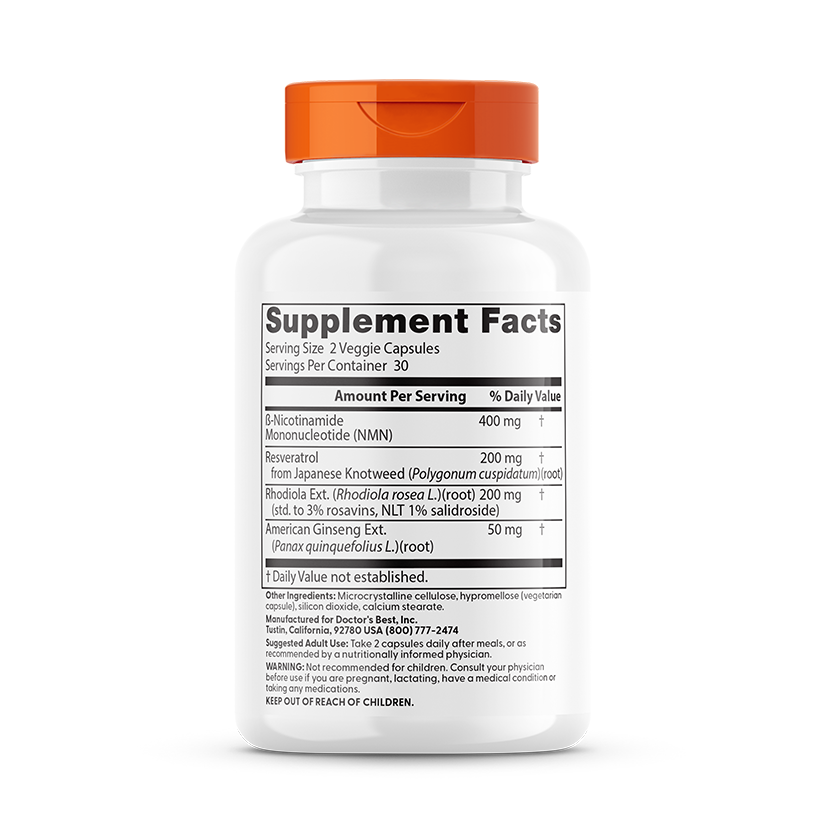 Doctor's Best NMN+, 200 mg, 60 Veggie Capsules