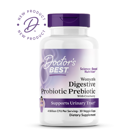 Doctor's Best Women's Digestive Probiotic Prebiotic With Cranberry, 4 Billion CFU Per Serving, 30 Veggie Caps