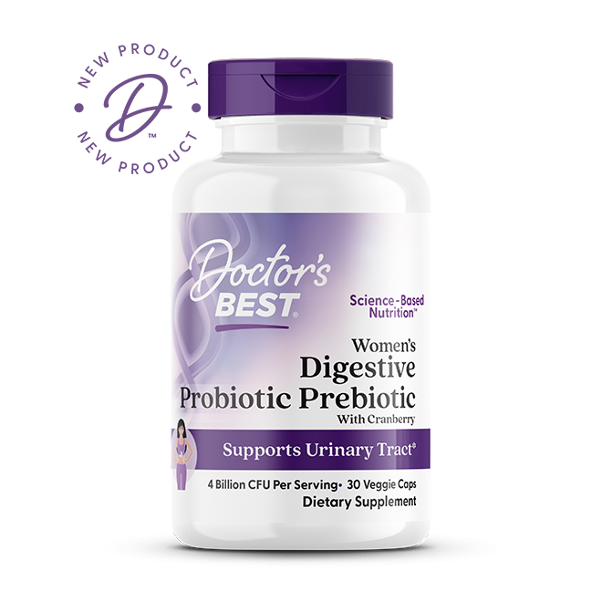 Doctor's Best Women's Digestive Probiotic Prebiotic With Cranberry, 4 Billion CFU Per Serving, 30 Veggie Caps
