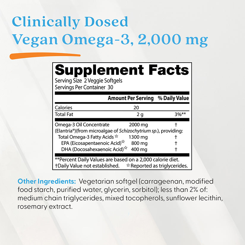 Doctor's Best Vegan Omega-3, 2,000 mg, 6 Veggie Softgels (1,000 mg per Softgel)