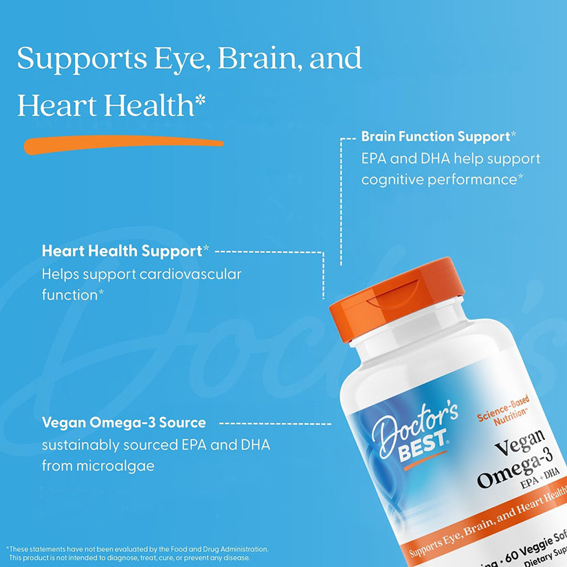 Doctor's Best Vegan Omega-3, 2,000 mg, 6 Veggie Softgels (1,000 mg per Softgel)