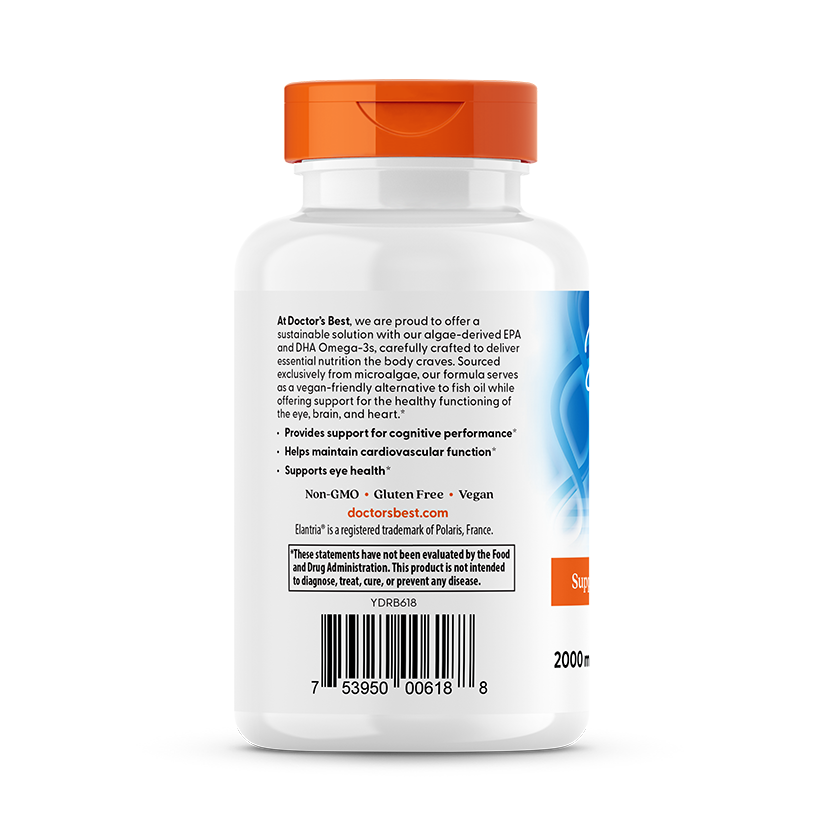 Doctor's Best Vegan Omega-3, 2,000 mg, 6 Veggie Softgels (1,000 mg per Softgel)