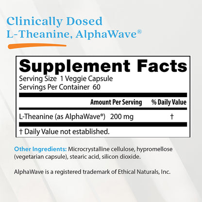 Doctor's Best L-Theanine, AlphaWave®, 200 mg, 60 Veggie Caps