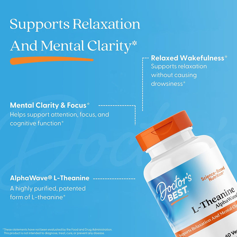 Doctor's Best L-Theanine, AlphaWave®, 200 mg, 60 Veggie Caps