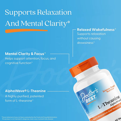 Doctor's Best L-Theanine, AlphaWave®, 200 mg, 60 Veggie Caps