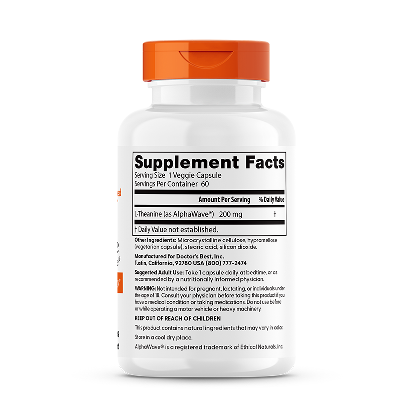 Doctor's Best L-Theanine, AlphaWave®, 200 mg, 60 Veggie Caps