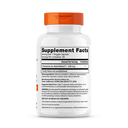 Doctor's Best L-Theanine, AlphaWave®, 200 mg, 60 Veggie Caps
