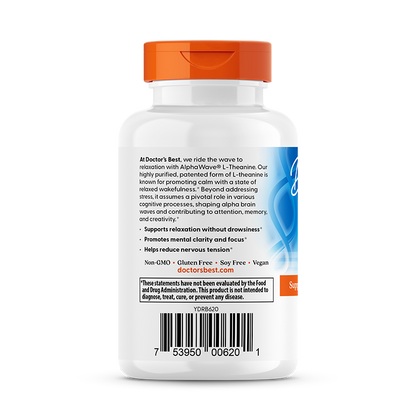 Doctor's Best L-Theanine, AlphaWave®, 200 mg Per Serving, 60 Veggie Caps