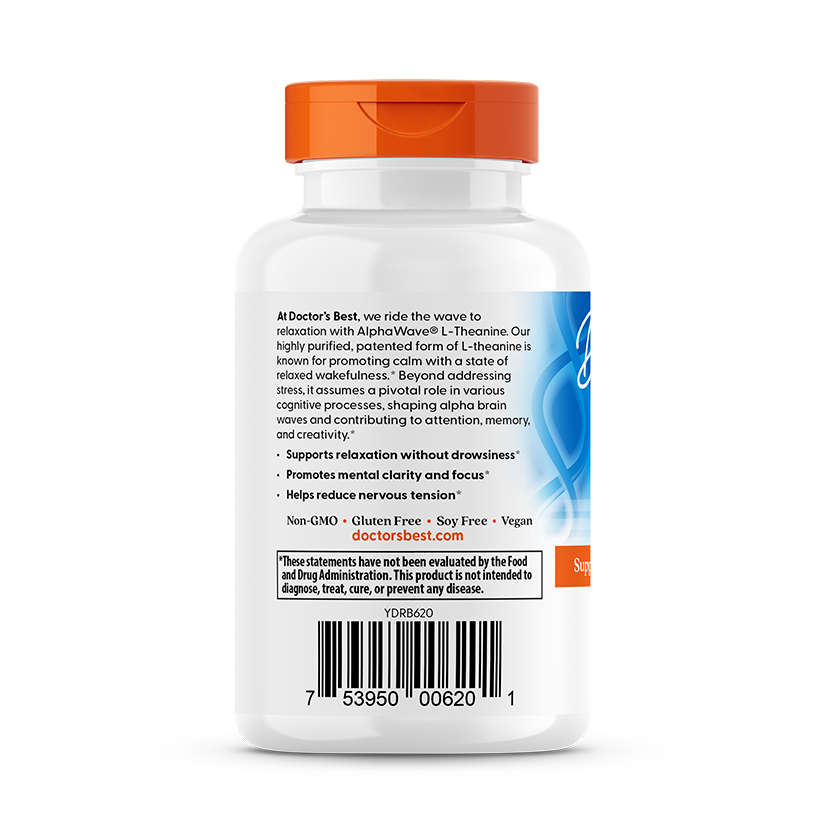 Doctor's Best L-Theanine, AlphaWave®, 200 mg, 60 Veggie Caps