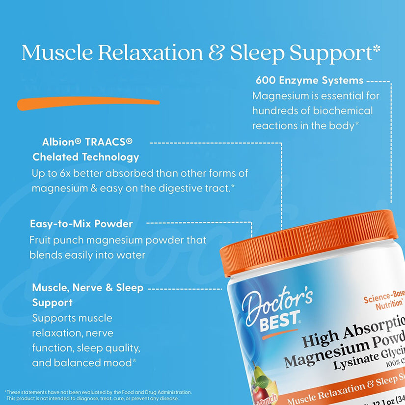 High Absorbency Magnesium Doctor's Best High Absorption Magnesium Powder Lysinate Glycinate 100%