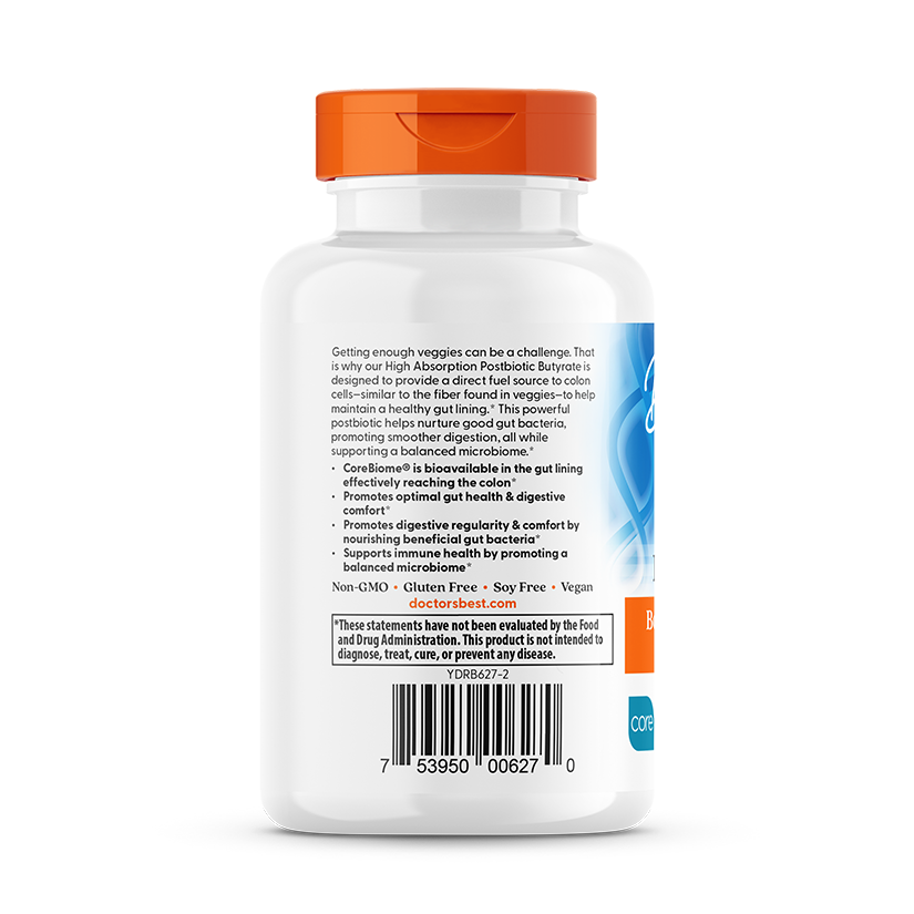 Doctor's Best High Absorption Postbiotic Butyrate, 300 mg, 30 Liquid-Filled Veggie Capsules