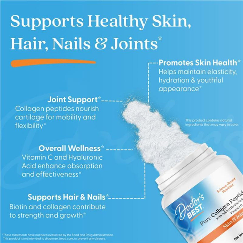 Doctor's Best Pure Collagen Peptides with Added Hyaluronic Acid, Vitamin C, & Biotin, Net Wt. 14.8 oz (417 Grams)
