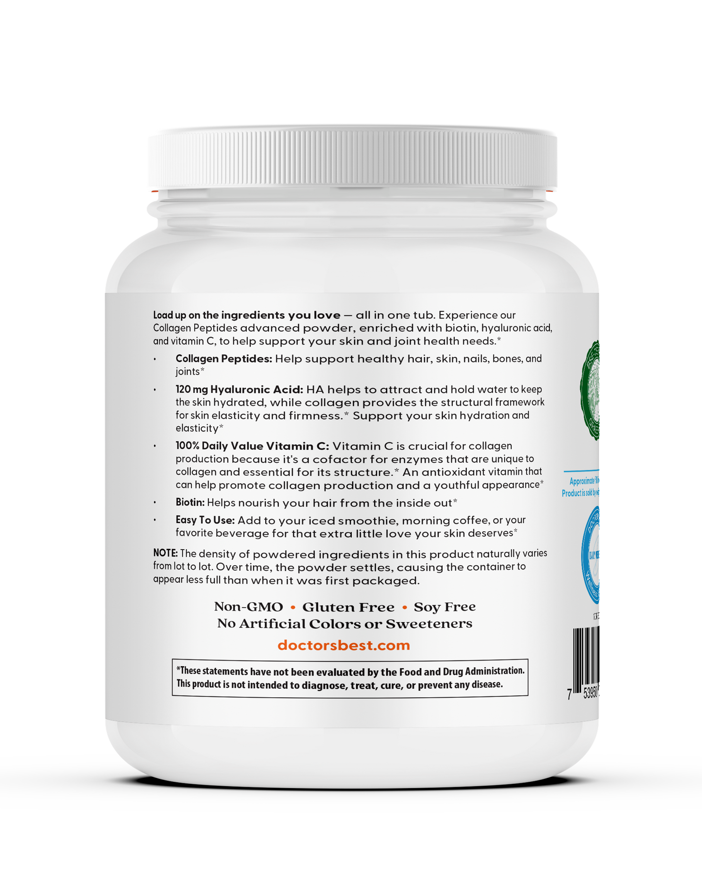 Doctor's Best Pure Collagen Peptides with Added Hyaluronic Acid, Vitamin C, & Biotin, Net Wt. 14.8 oz (417 Grams)