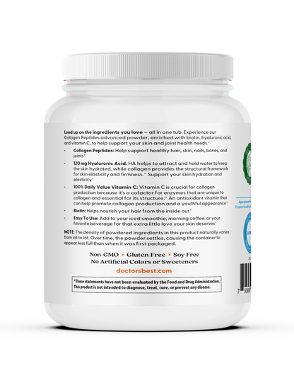 Doctor's Best Pure Collagen Peptides with Added Hyaluronic Acid, Vitamin C, & Biotin, Net Wt. 14.8 oz (417 Grams)