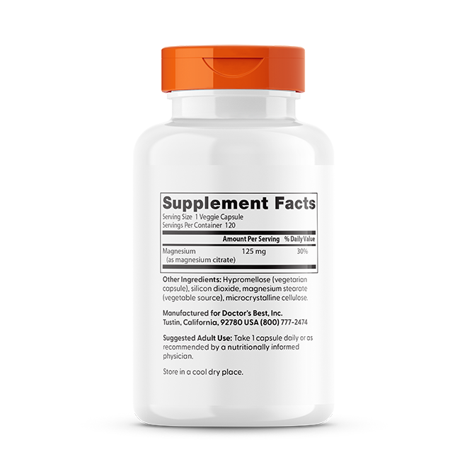 Doctor's Best Magnesium Citrate, 125 mg, 120 Veggie Caps