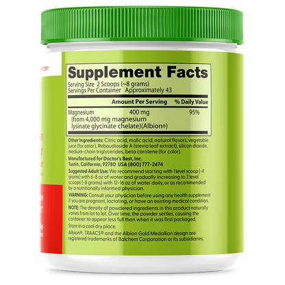 Doctor's Best High Absorption Magnesium Powder, Strawberry Lime, 12.5 oz (350 g)