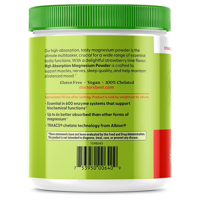 Doctor's Best High Absorption Magnesium Powder, Strawberry Lime, 12.5 oz (350 g)