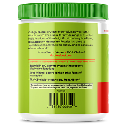 Doctor's Best High Absorption Magnesium Powder, Strawberry Lime, 12.5 oz (350 g)