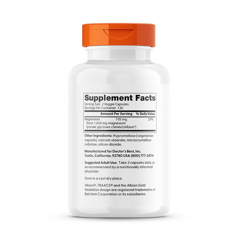 Doctor's Best High Absorption Magnesium, Lysinate Glycinate 100% Chelated, 52.5 mg, 240 Veggie Caps