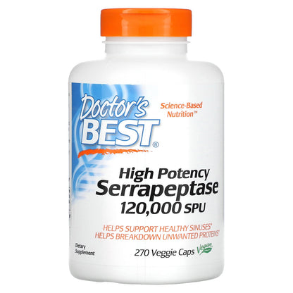 Doctor's Best High Potency Serrapeptase, 120,000 SPU, 270 Veggie Caps