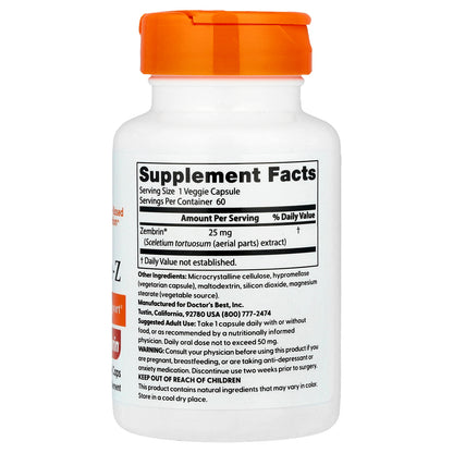 Doctor's Best Calm-Z with Zembrin, 25 mg, 60 Veggie Caps