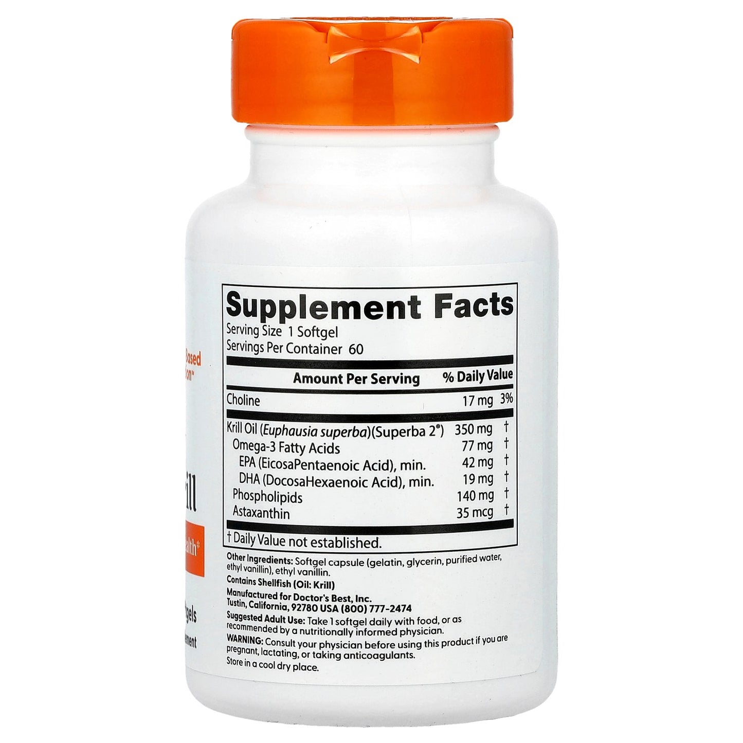Doctor's Best Real Krill, 350 mg, 60 Softgel