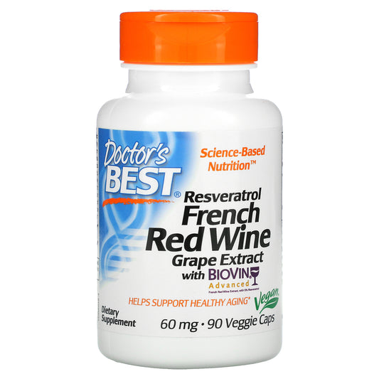 Doctor's Best Resveratrol French Red Wine Grape Extract, 60 mg, 90 Veggie Caps