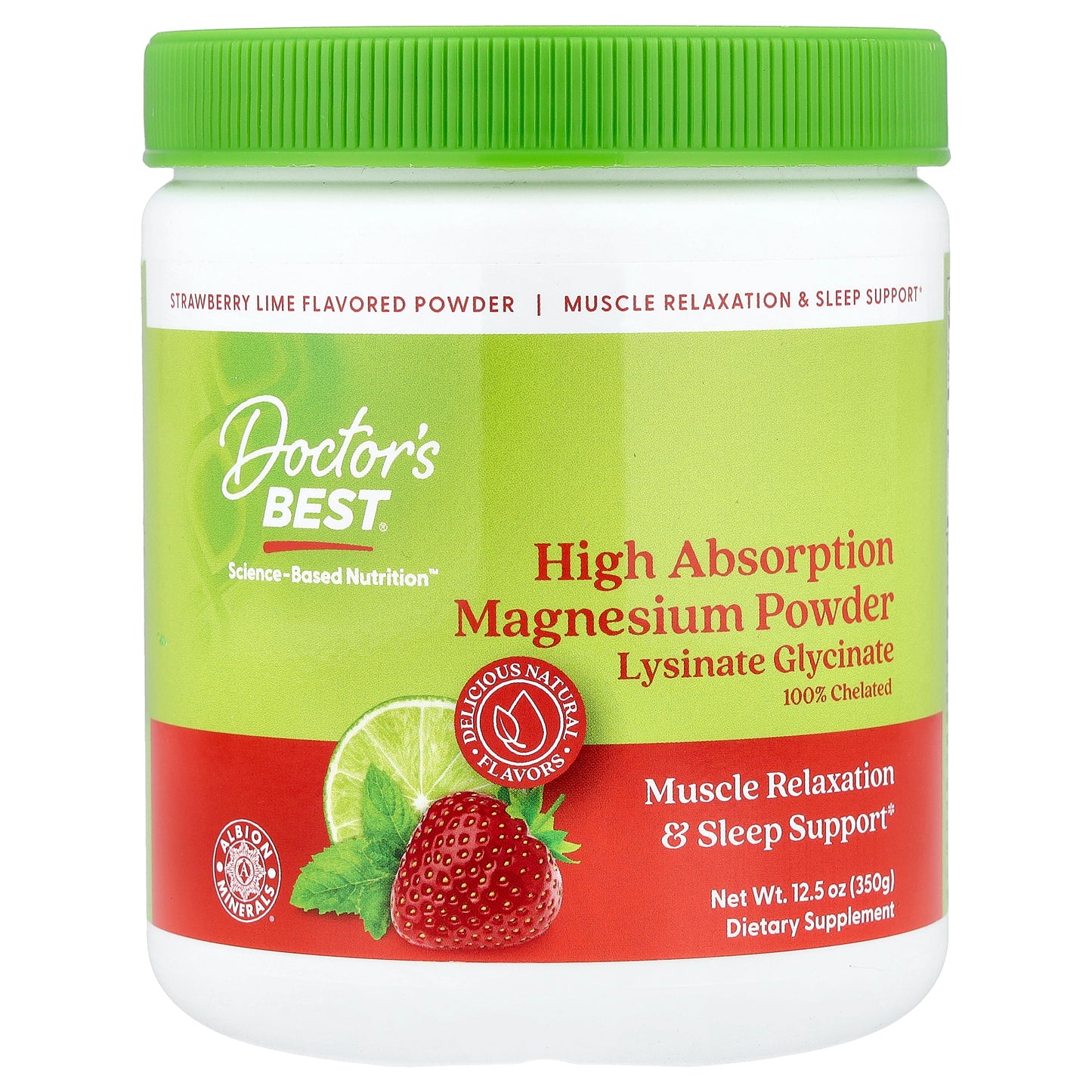 Doctor's Best High Absorption Magnesium Powder, Strawberry Lime, 12.5 oz (350 g)