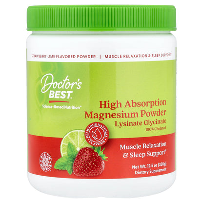 Doctor's Best High Absorption Magnesium Powder, Strawberry Lime, 12.5 oz (350 g)