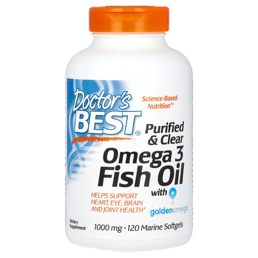 Doctor's Best Purified & Clear Omega 3 Fish Oil with Goldenomega, 1,000 mg, 120 Marine Softgels